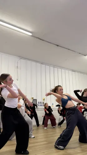 Two dancers rehearsing a duet in the Camborne studio
